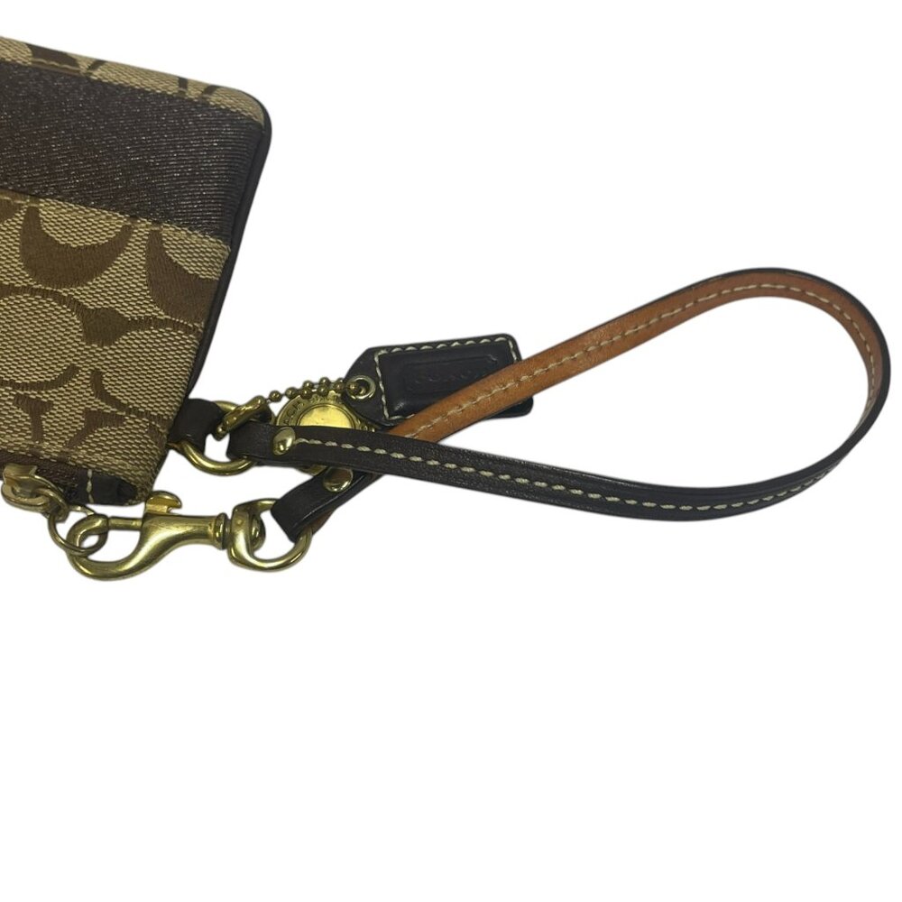 COACH  Brown legacy stripe signature wristlet with leather strap - Picture 7 of 12